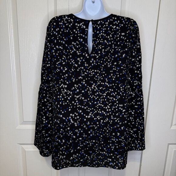 NWOT Michael Kors Shooting Star Bell Sleeve Tunic Top Black Silver and Blue Sm - Picture 7 of 16